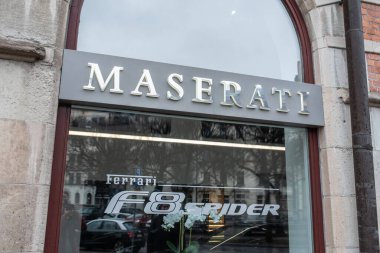 Stockholm, Sweden - January 14, 2023: Maserati car shop sign