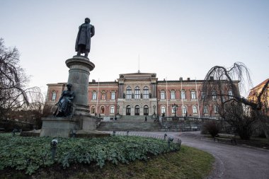 Uppsala, Sweden - January 26, 2023: Uppsala University (Uppsala universitet) with Erik Gustaf Geijer statue