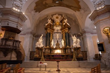 Stockholm, Sweden - February 14, 2023: Gustaf Vasa church (Gustaf Vasa kyrka) - The altar piece by Burchardt Precht