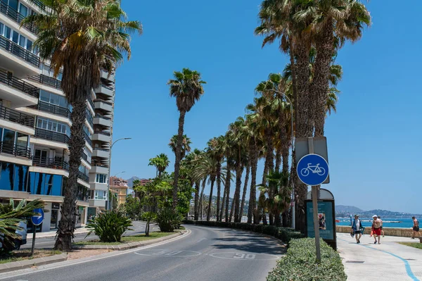 Mlaga Spanien Juli 2023 Playa Malagueta Strandaveny Strandpromenad — Stockfoto