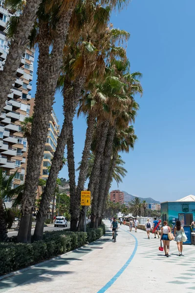 Mlaga Spanien Juli 2023 Playa Malagueta Strandaveny Strandpromenad — Stockfoto