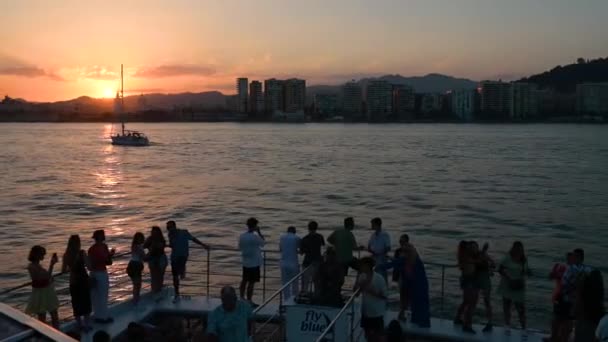 Mlaga Spain July 2023 Mlaga City View Boat Party Shot — Stock Video