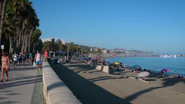 Mlaga España Julio 2023 Playa Malagueta Caluroso Día Verano — Vídeos de Stock