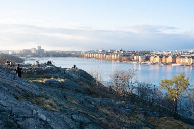 Stockholm, Sweden - March 07, 2024: Skinnarviksberget view on Kungsholmen, popular observation point clipart