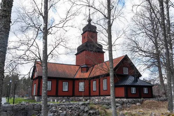 Kersberga Sweden April 2024 Roslags Kulla Kyrka Old Wooden Church — 图库照片