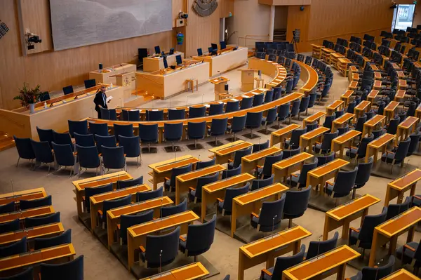 stock image Stockholm, Sweden - September 17, 2024: Riksdag of Sweden,  plenary hall, seat of the parliament of Sweden, interior view