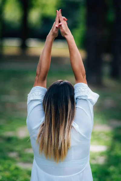 Meditation Young Woman Practicing Yoga Meditating Water — Foto de Stock