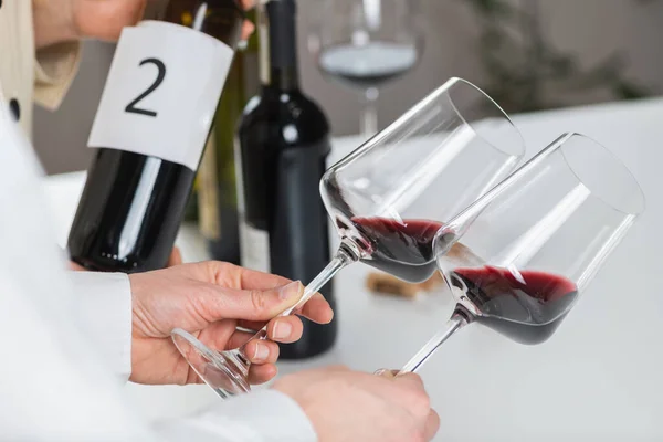 Kadın Şarap Garsonları Şarap Eğitimi Sırasında Renklerine Bakarak Şarap Hakkında — Stok fotoğraf