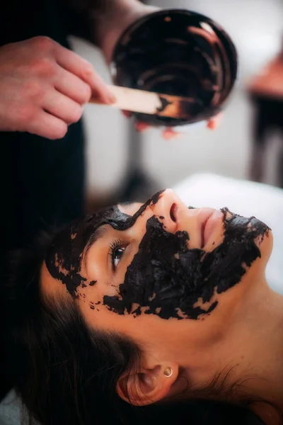 Beautiful Woman Chocolate Beauty Mask Face — Stock Photo, Image