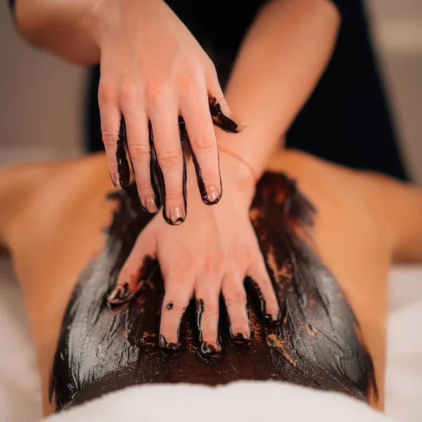Chocolate Body Massage Beauty Treatment Rich Cocoa Paste — Stock Photo, Image
