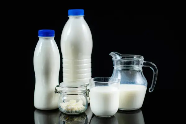 Fermented Probiotic Dairy Drink Kefir Bottles — Stock Photo, Image