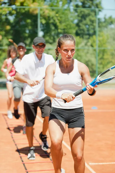 Energetic Group Participating High Energy Cardio Tennis Training Session Combining — Stock Photo, Image