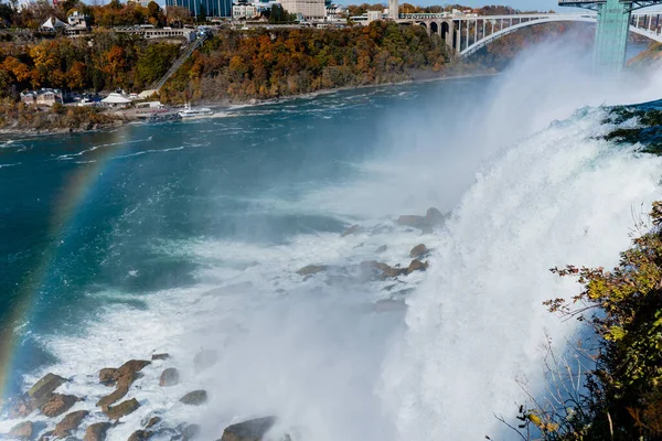 Niagarafallen Från Den Amerikanska Och Kanadensiska Sidan Regnbåge Över Vattenfallet — Stockfoto