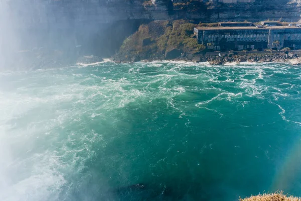 Niagarafälle Von Amerikanischer Und Kanadischer Seite Regenbogen Über Dem Wasserfall — Stockfoto