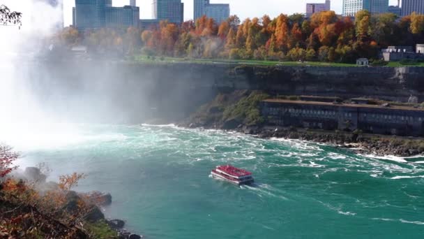 Niagara Vízesés Amerikai Kanadai Oldalról Szivárvány Vízesés Felett Legnépszerűbb Turista — Stock videók