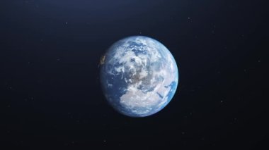 Gezegenin 3 boyutlu gerçekçi modeli. Güneş tutulması var. Dünya 'nın uzaydan görünüşü. Uzaydan gelen şehirlerin parıltısı. Klip uzayı, gezegeni, yıldızları, evreni, denizi, toprağı, gündoğumunu, dünyayı, Avrupa 'yı içerir..
