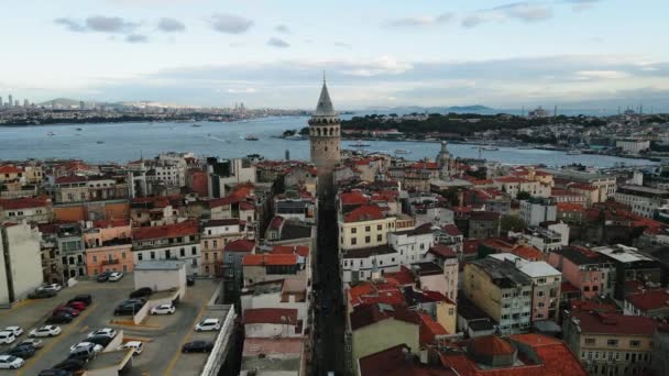 Widok Wieży Galata Stambuł Dzielnica Beyoglu Architektoniczny Punkt Orientacyjny Miejsce — Wideo stockowe