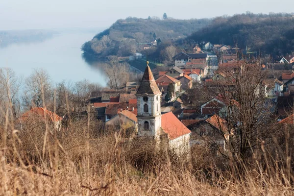 Aerial view panorama of historic arengrad Croatia and Danube river delta on border of Serbia and Croatia
