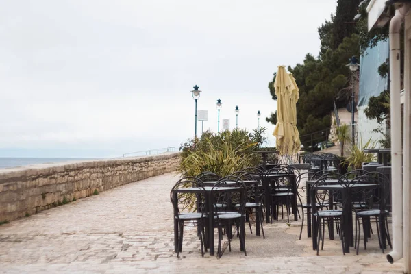 Hermosa Cafetería Playa Costa Del Mar Adriático Croacia Ciudad Histórica — Foto de Stock