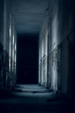 Çürümenin güzelliği - terk edilmiş eski binanın karanlık sonsuz koridoru