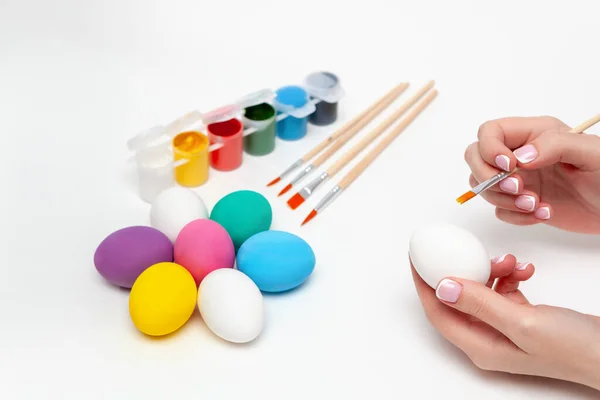 Happy Easter Painting Eggs Paints Felt Tip Pens Decorations Coloring Лицензионные Стоковые Фото