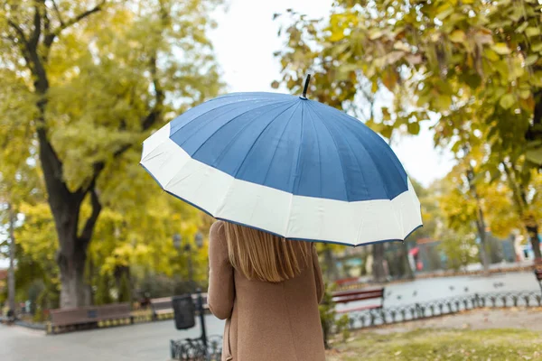 Mulher Moda Casaco Elegante Com Guarda Chuva Parque Outono — Fotografia de Stock
