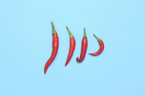 Różne Etapy Kształty Czerwonej Papryki Chili Niebieskim Tle — Zdjęcie stockowe