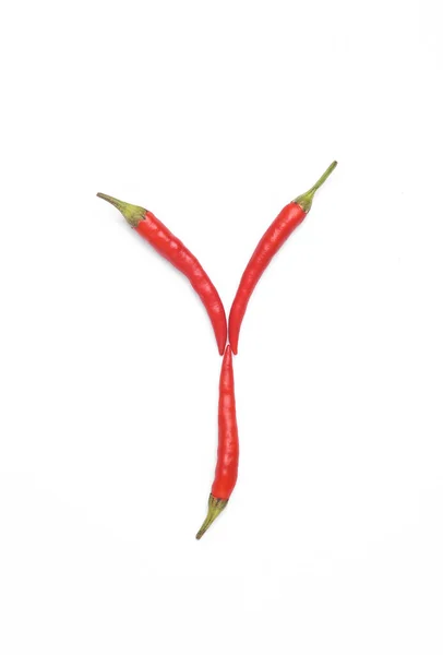 Bokstaven Gjord Röd Chili Paprika Isolerad Vit Bakgrund — Stockfoto