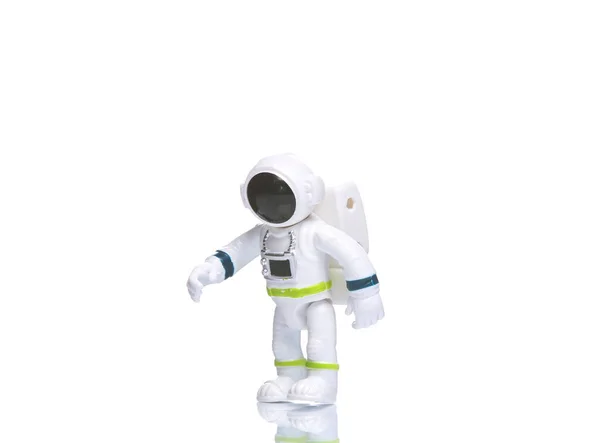 Giocattolo Astronauta Sfondo Bianco Con Riflessione — Foto Stock
