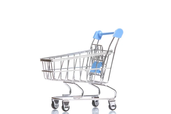 Shopping Vagn Isolerad Vit Bakgrund Med Reflektion — Stockfoto