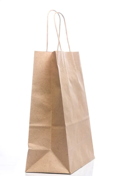 Paper Craft Shopping Bag Isolated White Background Reflection — Stock Photo, Image