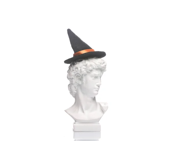 Halloween Concept David Bust Witch Hat Isolated White Background Reflection — Stock Photo, Image