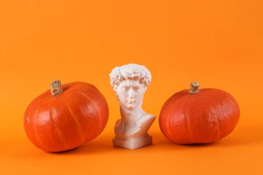 En az cadılar bayramı hala hayattadır. David turuncu arka planda balkabaklarıyla yakalandı