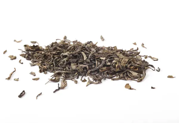 Сухой Зеленый Чай Листья Изолированы Белом Фоне — стоковое фото