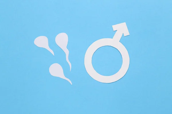 Espermatozoides Símbolo Género Masculino Sobre Fondo Azul Salud Del Hombre — Foto de Stock