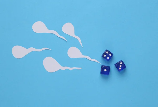 Reprodukční Koncept Semena Samců Spermie Kostkami Modré Pozadí — Stock fotografie