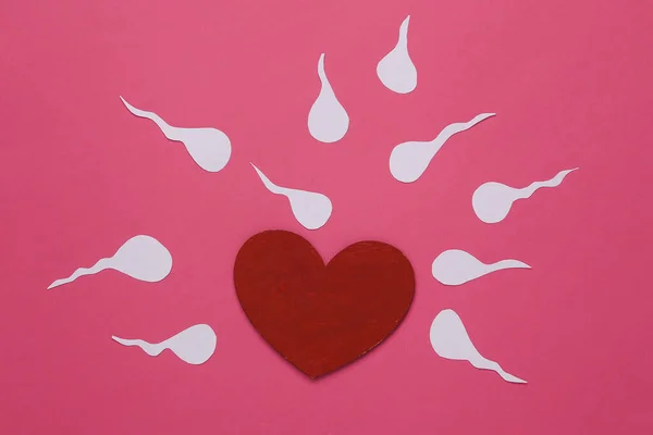 Liebe Fortpflanzungskonzept Männliche Samen Spermatozoen Mit Herz Rosa Hintergrund — Stockfoto
