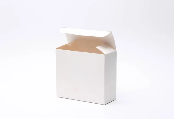 Mockup Λευκού Κενού Κουτιού Λευκό Φόντο — Φωτογραφία Αρχείου