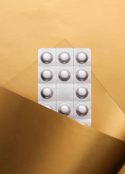 Blister Pills Luxurious Golden Background — Stock Photo, Image