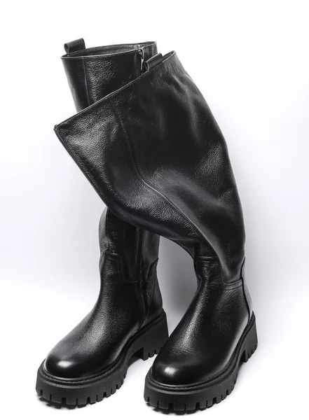 Black Women High Winter Boots White Background — Stock Photo, Image