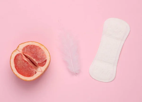 Gynecology Female Intimate Hygiene Menstruation Half Grapefruit Symbolizing Female Vagina — ストック写真