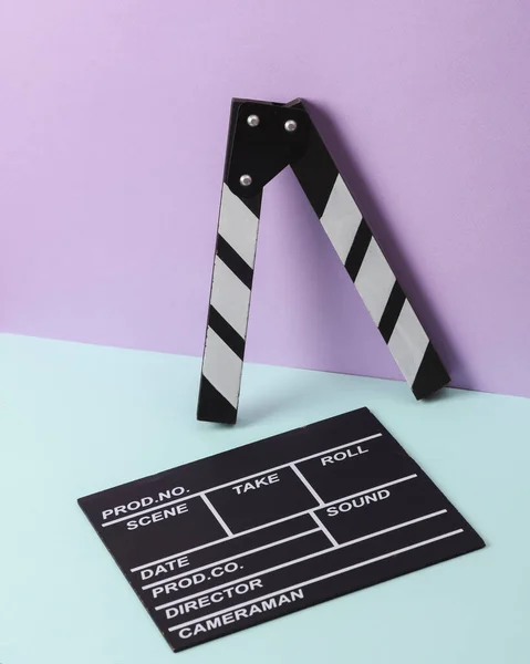 Kreativ Retro Talet Layout Med Film Clapperboard Pastell Bakgrund Begreppsmässig — Stockfoto