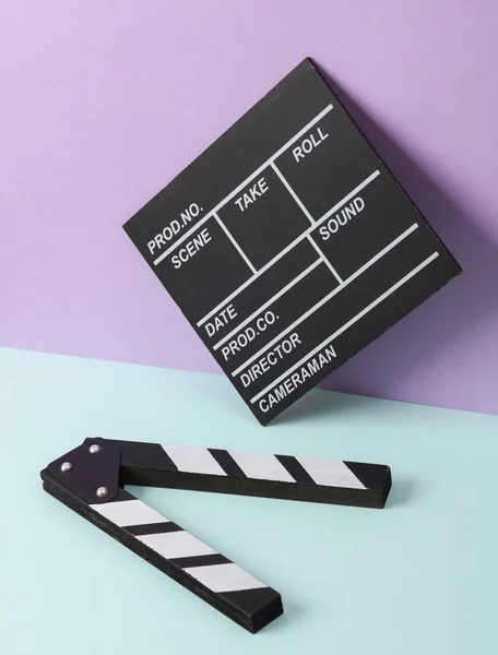 Layout Creativo Retrò Anni Con Clapperboard Film Sfondo Pastello Pop — Foto Stock