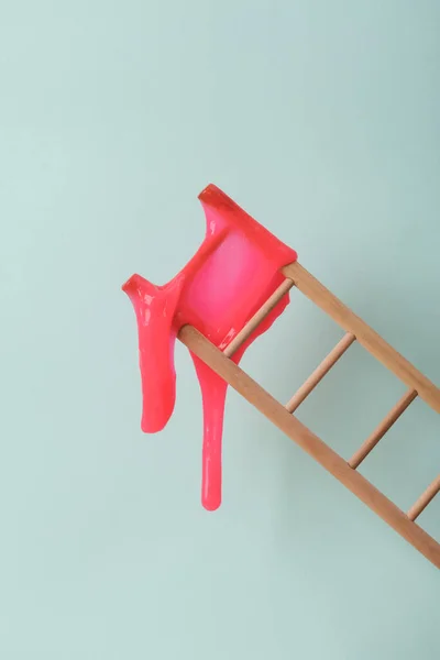 Layout Criativo Escada Com Lodo Fundo Pastel Dois Tons Tendência — Fotografia de Stock