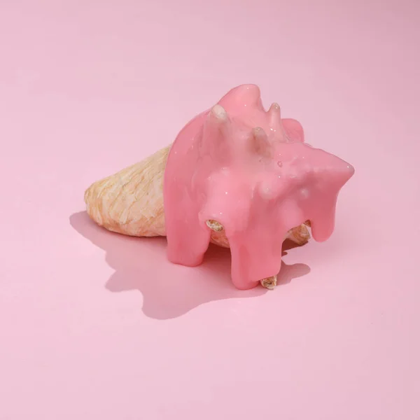 Diseño Creativo Verano Seashell Con Limo Sobre Fondo Rosa Con — Foto de Stock