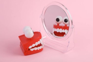 Zıplayan çene aynaya bakar. Güzellik konsepti