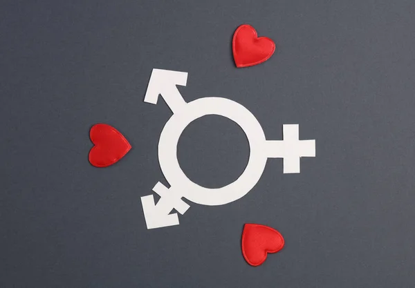 Transgender Gender Symbool Met Hartjes Grijze Achtergrond Vrijheid Van Liefde — Stockfoto