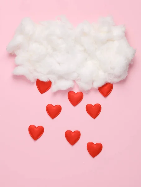Облако Падающими Сердцами Розовом Фоне Романтика Любовь День Святого Валентина — стоковое фото