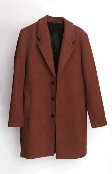 Brown Woolen Kabát Elszigetelt Fehér Háttér — Stock Fotó