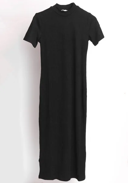 Μακρύ Μαύρο Φόρεμα Απομονωμένο Λευκό Φόντο — Φωτογραφία Αρχείου